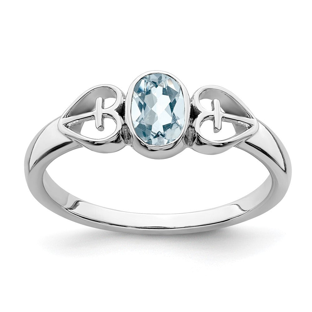 Sterling Silver Rhodium-plated Aquamarine Ring Size 6