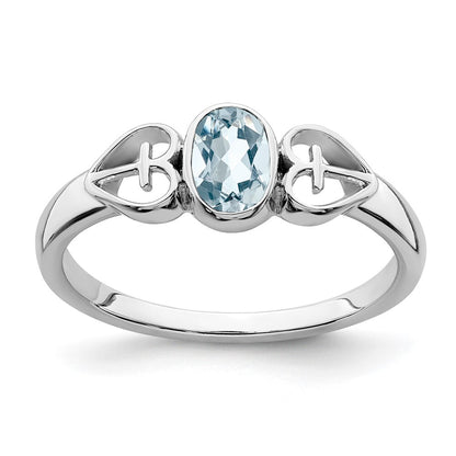 Sterling Silver Rhodium-plated Aquamarine Ring Size 6