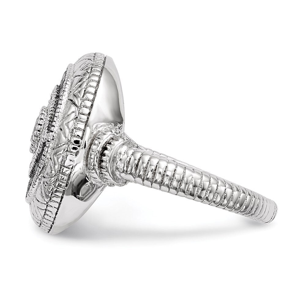 Sterling Silver Rhodium-plated Black and White Cubic Zirconia Evil Eye Ring SZ 7