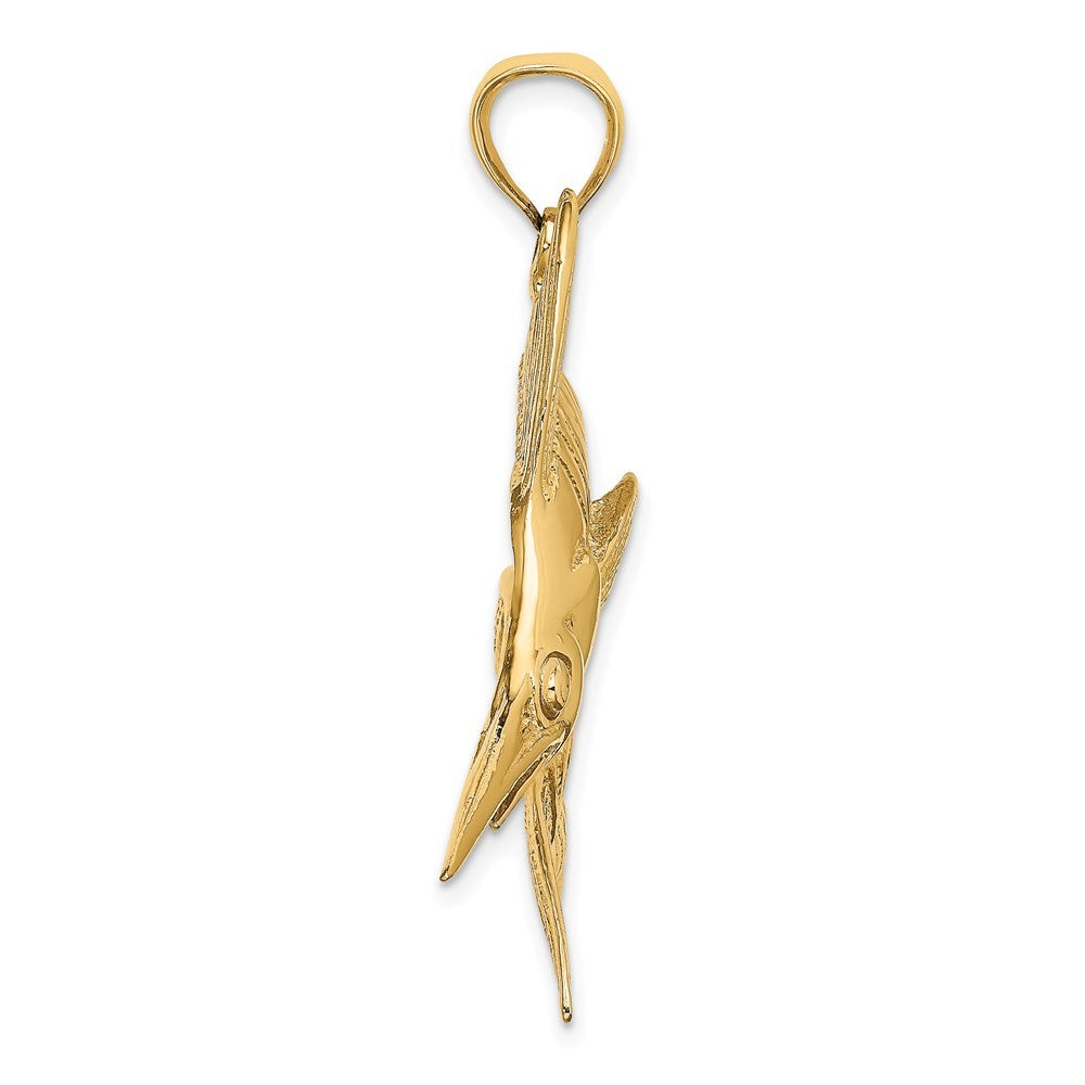 14k Yellow Gold 2-D Polished Satin Blue Marlin Charm