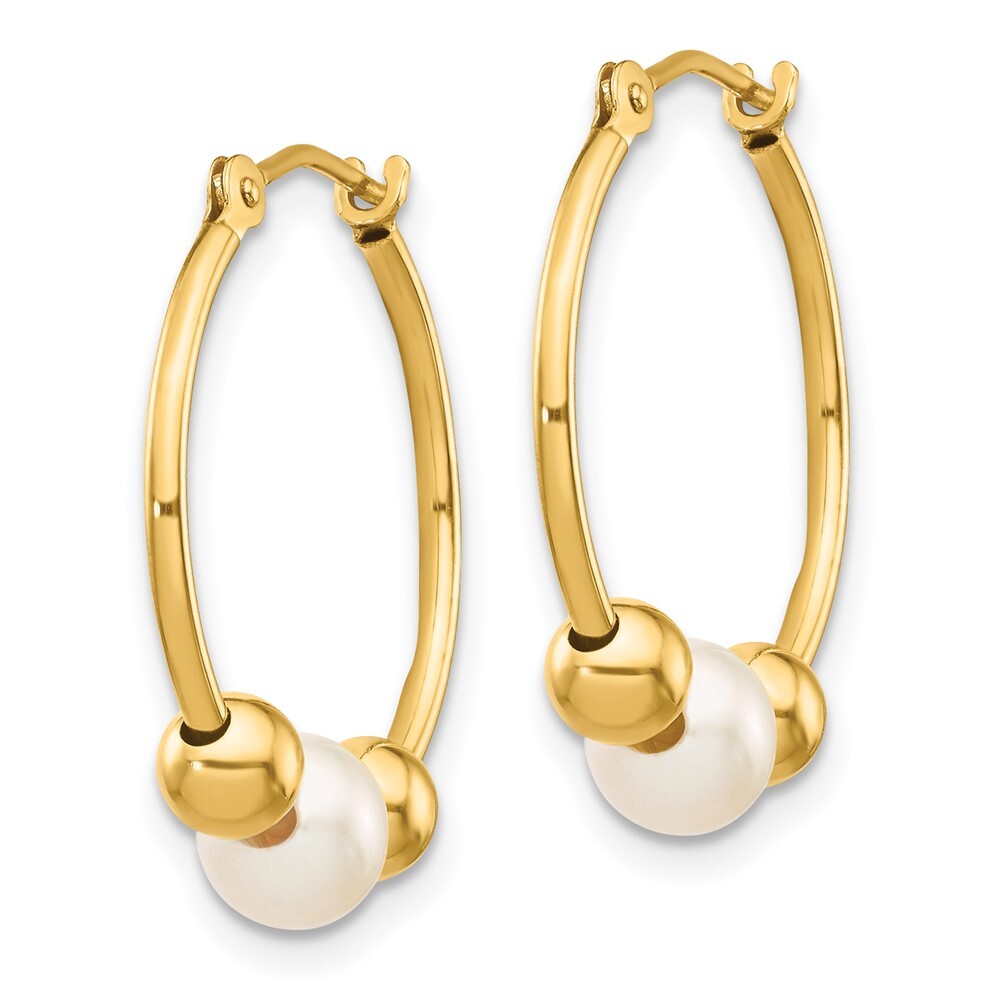 14k Yellow Gold 5-6mm Semi-round Freshwater Cultured Pearl Polished Hoop Earring