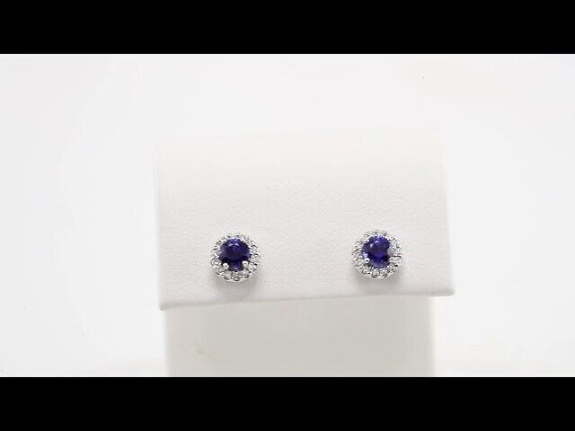 14k White Gold 4 mm Blue Sapphire and 1/8 CTW Diamond Stud Earrings