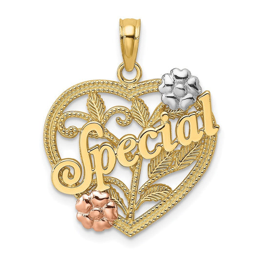 14k Two-tone Gold   White Rhodium SPECIAL On Heart  Flower Charm Pendant