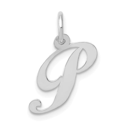 14k White Gold Small Fancy Script Letter P Initial Charm Pendant for Women