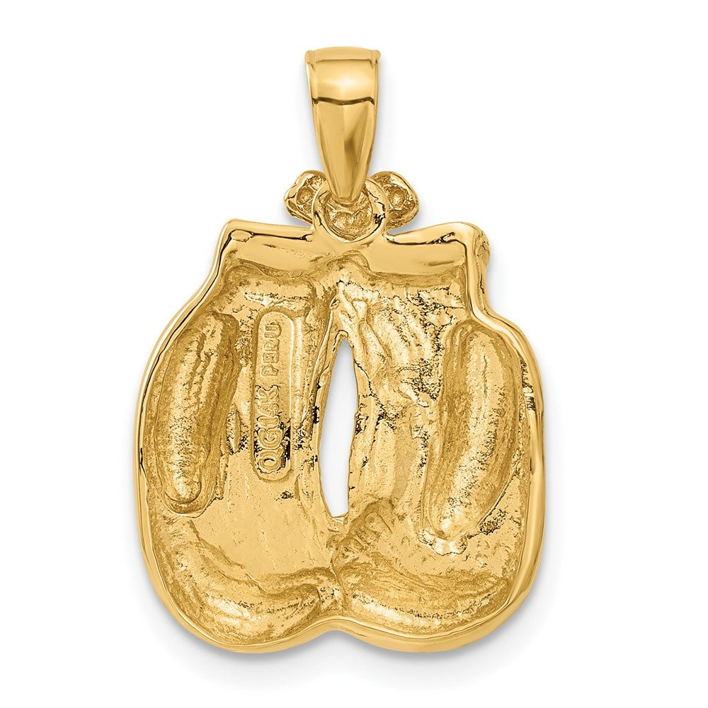 14k Yellow Gold Solid Polished Open-Backed Boxing Gloves Pendant