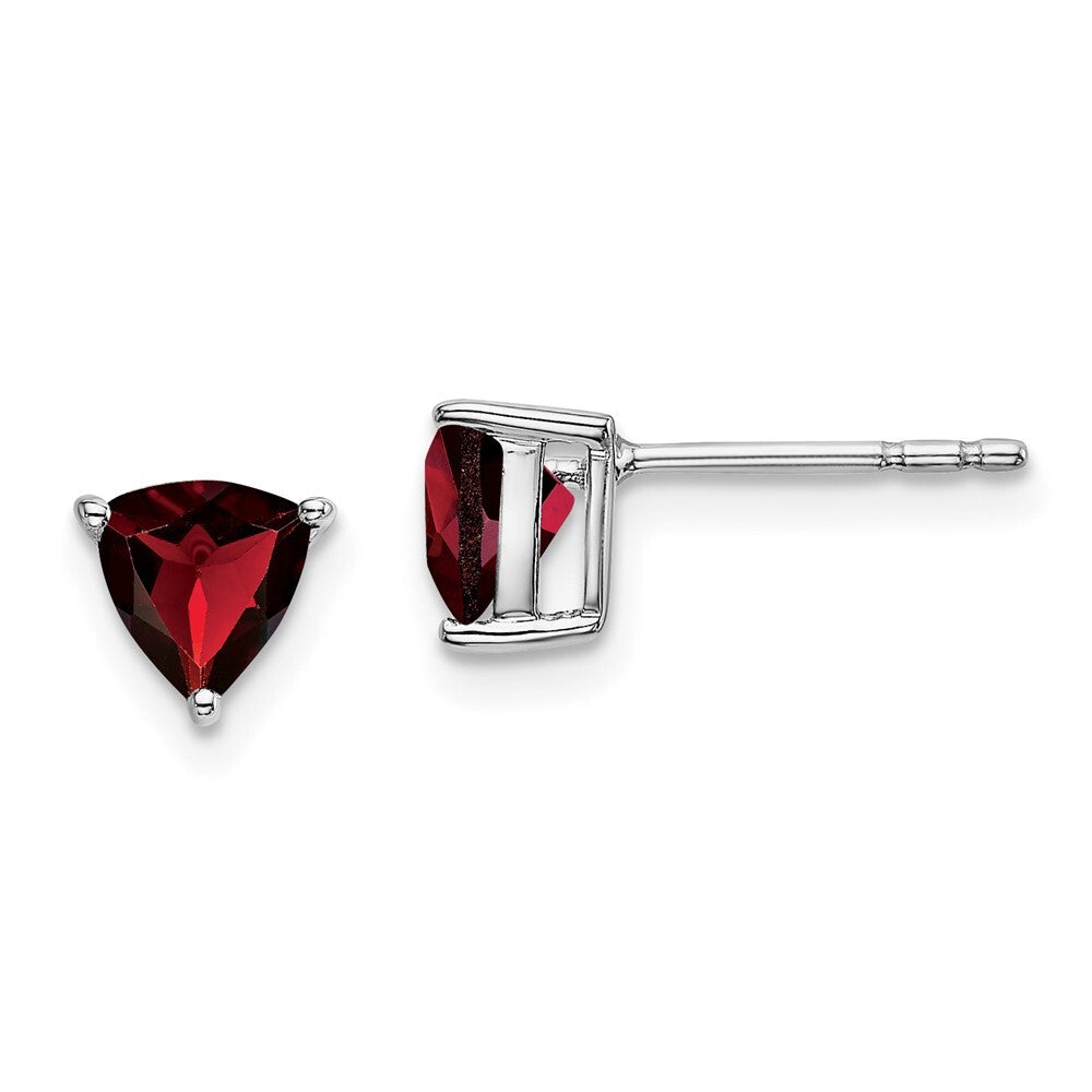 14k White Gold Trillion Garnet Stud Earrings