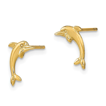 14k Yellow Gold Dolphin Stud Earrings Gift for Women