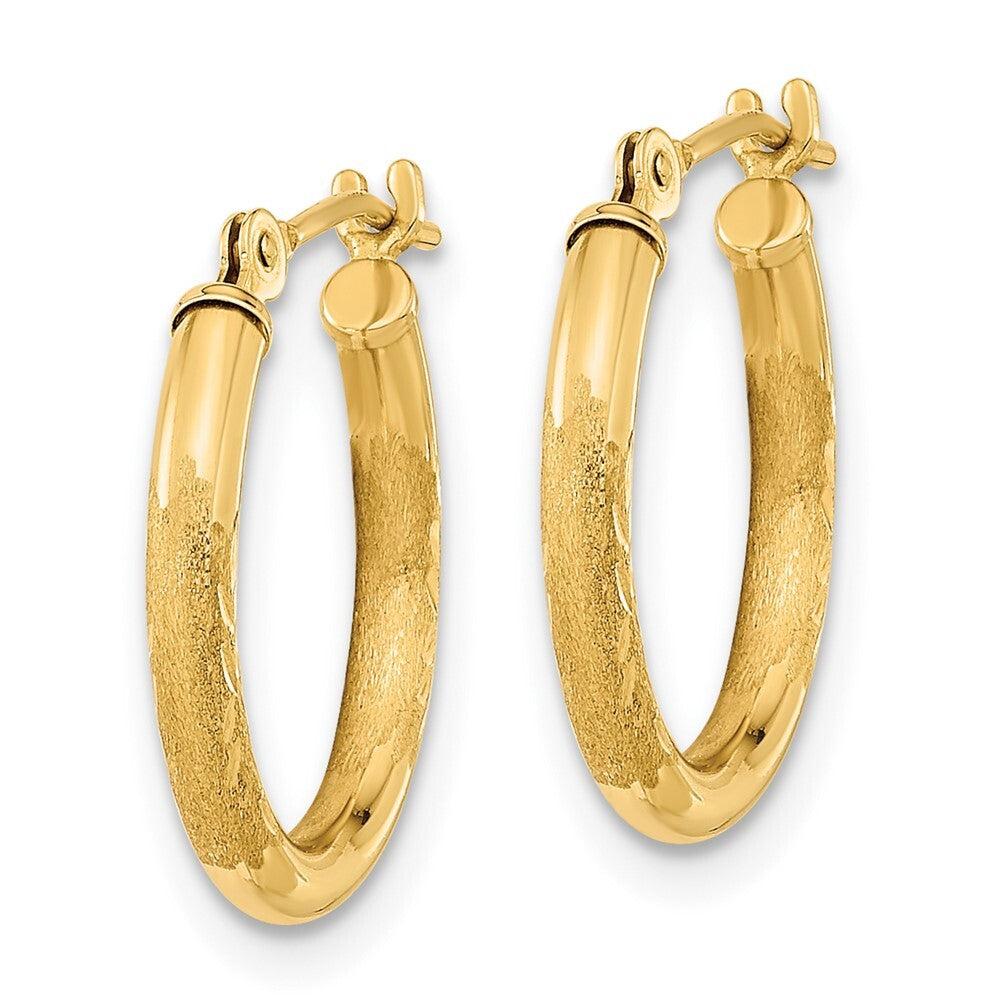 14k Yellow Gold Polished and Satin Diamond-cut Hoop Earrings Gift for Women