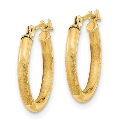 14k Yellow Gold Polished and Satin Diamond-cut Hoop Earrings Gift for Women
