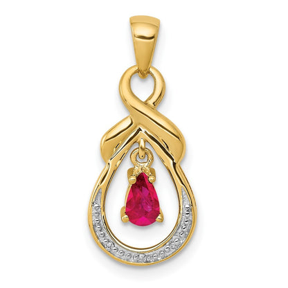 14k Yellow Gold Pear Ruby and Diamond Dangle Pendant for Women
