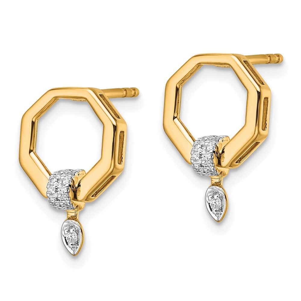 14k Yellow Gold Polished Diamond Octagon Drop Drop & Dangle Earrings
