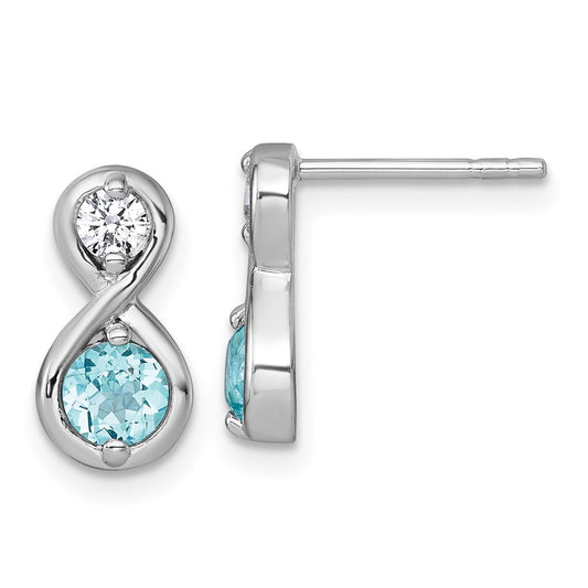 Sterling Silver Polished Round Lab Created Paraiba and CZ Infinity Earrings