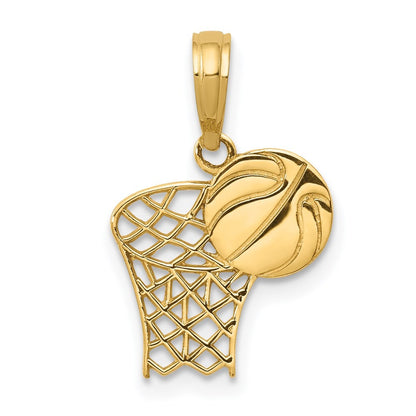 14k Yellow Gold Basketball Hoop and Ball Pendant