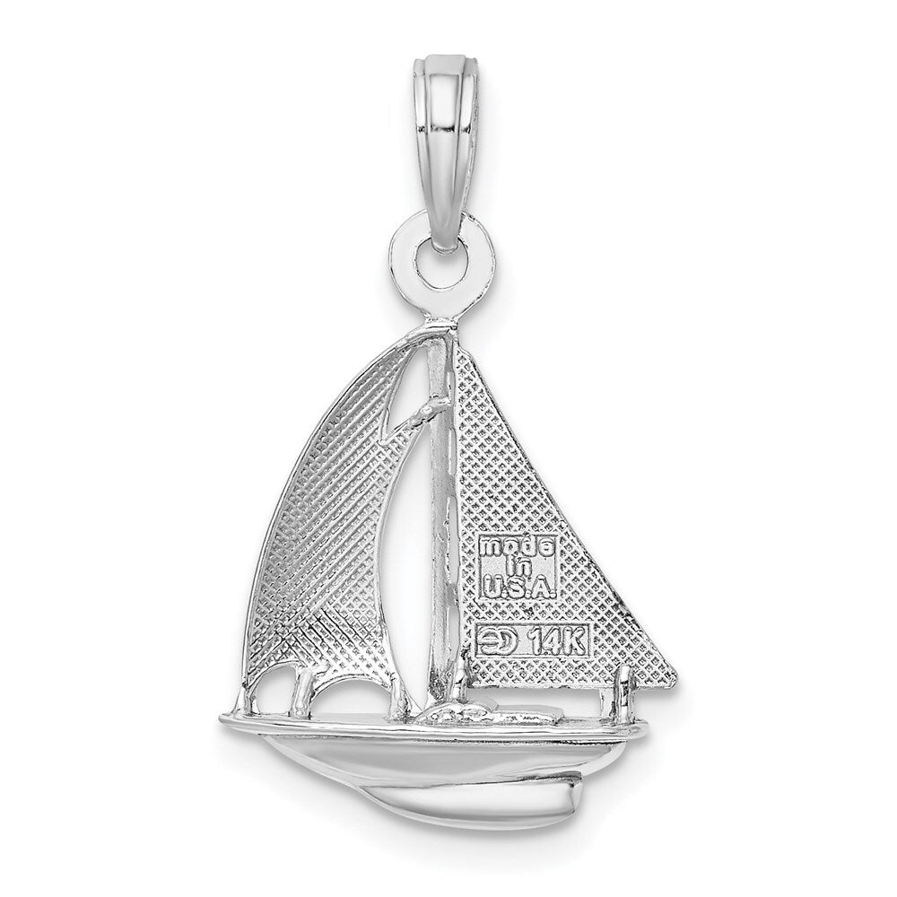 14k White Gold Polished 3-D Sailboat Charm Pendant for Women