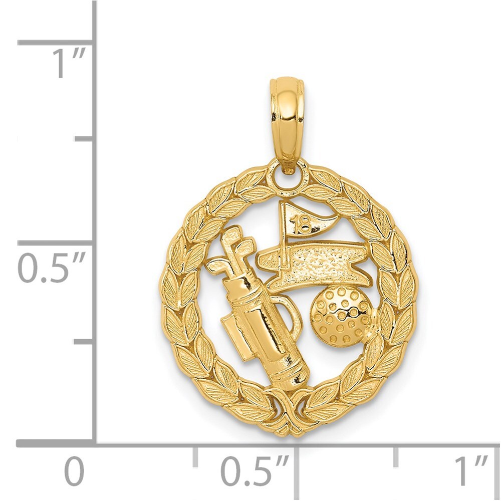 14k Yellow Gold Solid Polished Golf Theme Pendant for Women