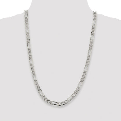 Sterling Silver Rhodium-plated 7.25mm Pav� Flat Figaro Chain