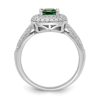 Sterling Silver Rhodium-plated White & Green CZ Ring