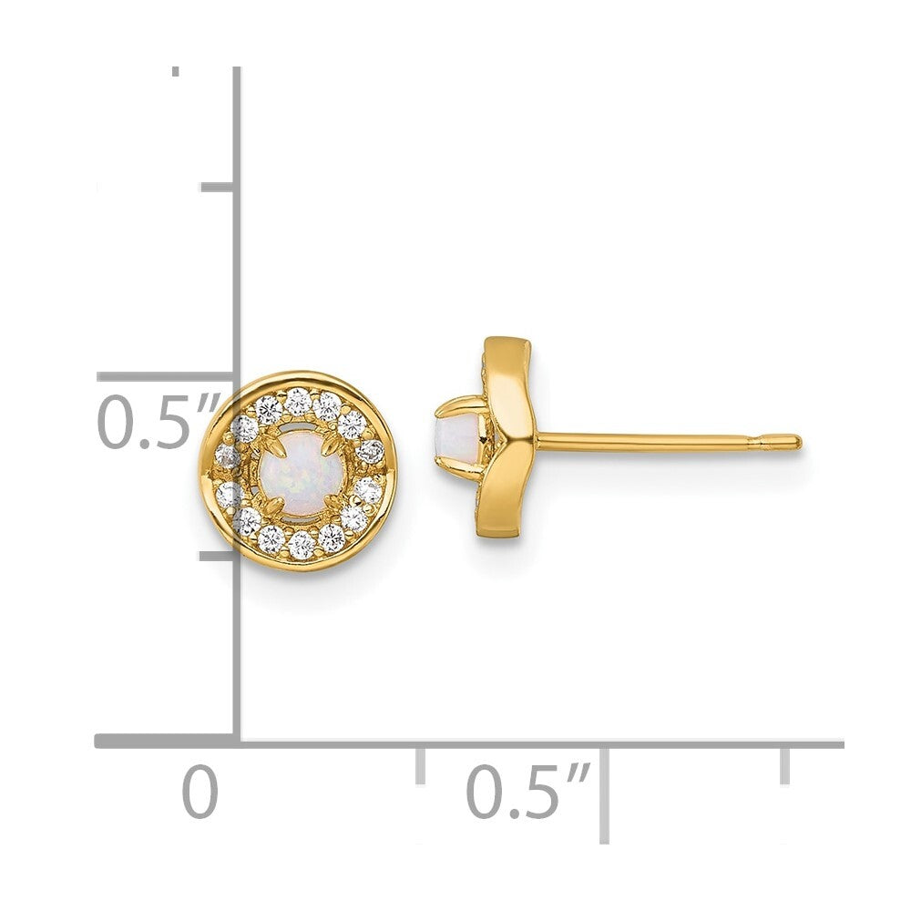 14k Yellow Gold Polished Opal and Cubic Zirconia Stud Earrings Gift for Women
