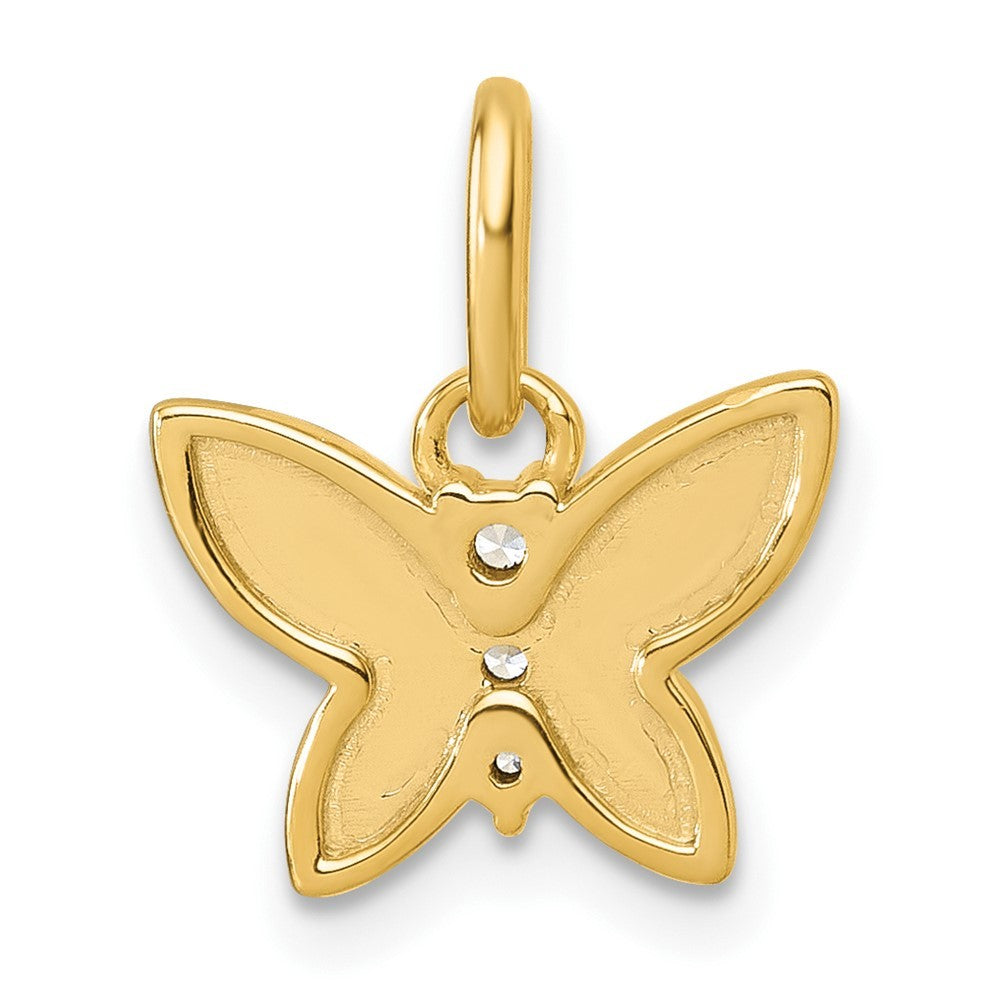 14k Yellow Gold Polished and Hammered Diamond Butterfly Pendant