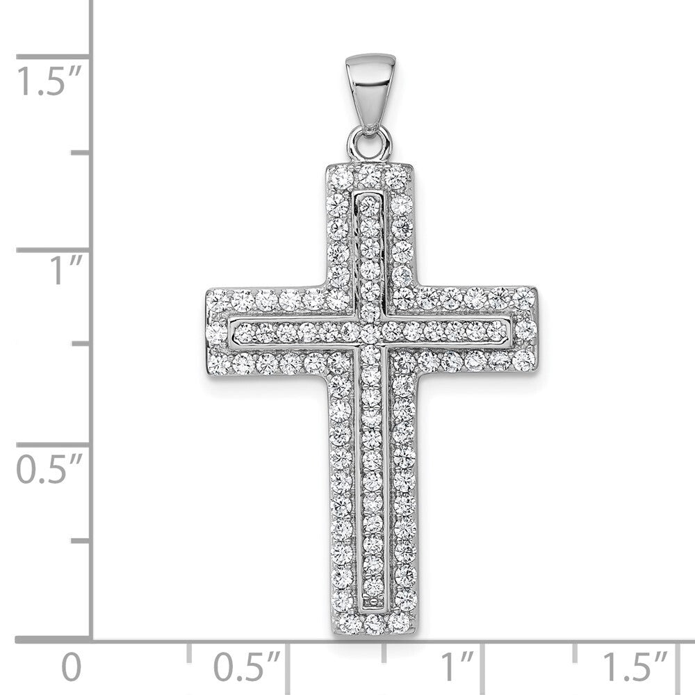Sterling Silver Rhodium-plated White Cubic Zirconia Cross Pendant