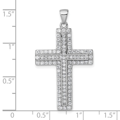 Sterling Silver Rhodium-plated White Cubic Zirconia Cross Pendant