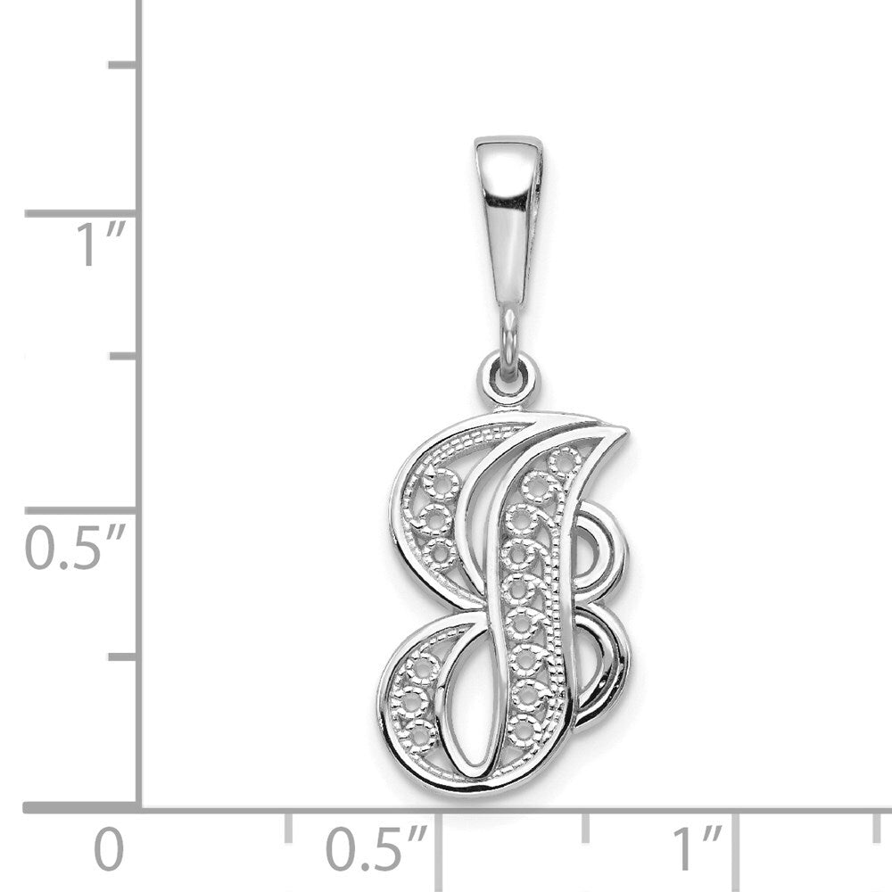 14k White Gold Solid Polished Script Filigree Letter J Initial Pendant for Women