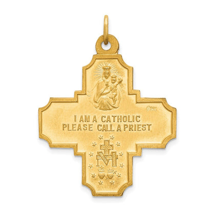14k Yellow Gold Solid Polished Satin Large 4-Way Medal