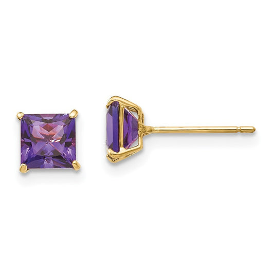 14k Yellow Gold Amethyst 5mm Square Stud Earrings Gift for Women