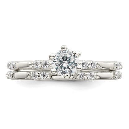 Sterling Silver Polished CZ Wedding Ring Set Size 7