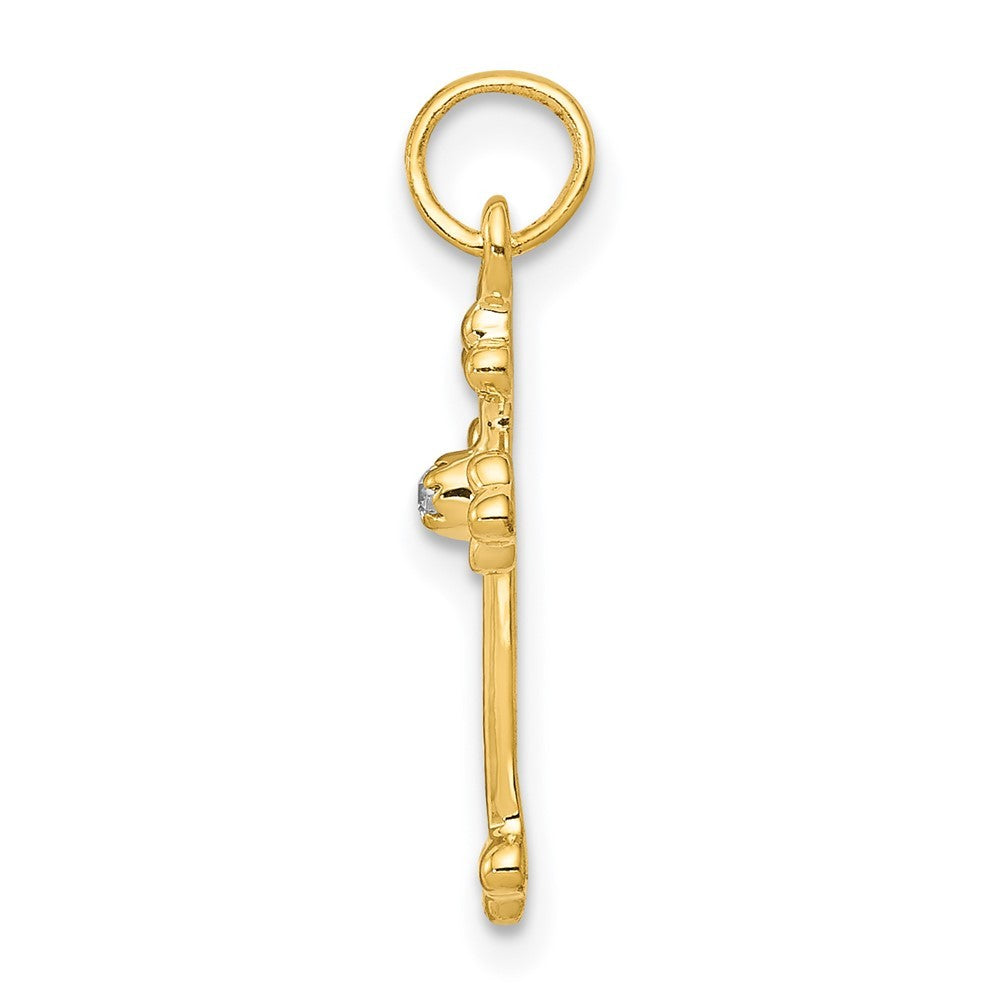 14k Yellow Gold Small Diamond Budded Cross Pendant