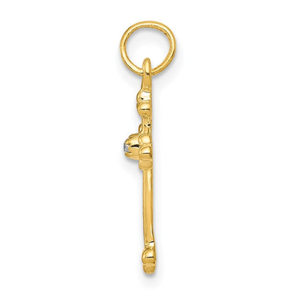 14k Yellow Gold Small Diamond Budded Cross Pendant
