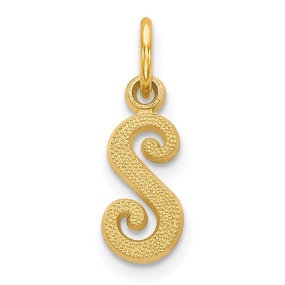 14k Yellow Gold Script Letter S Initial Charm Pendant