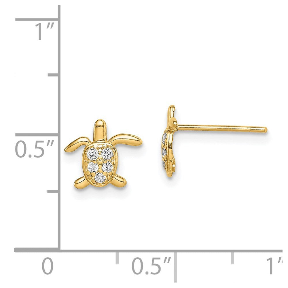 14k Yellow Gold Cubic Zirconia Turtle Stud Earrings Gift for Women