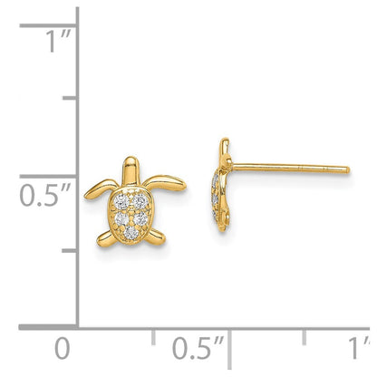 14k Yellow Gold Cubic Zirconia Turtle Stud Earrings Gift for Women