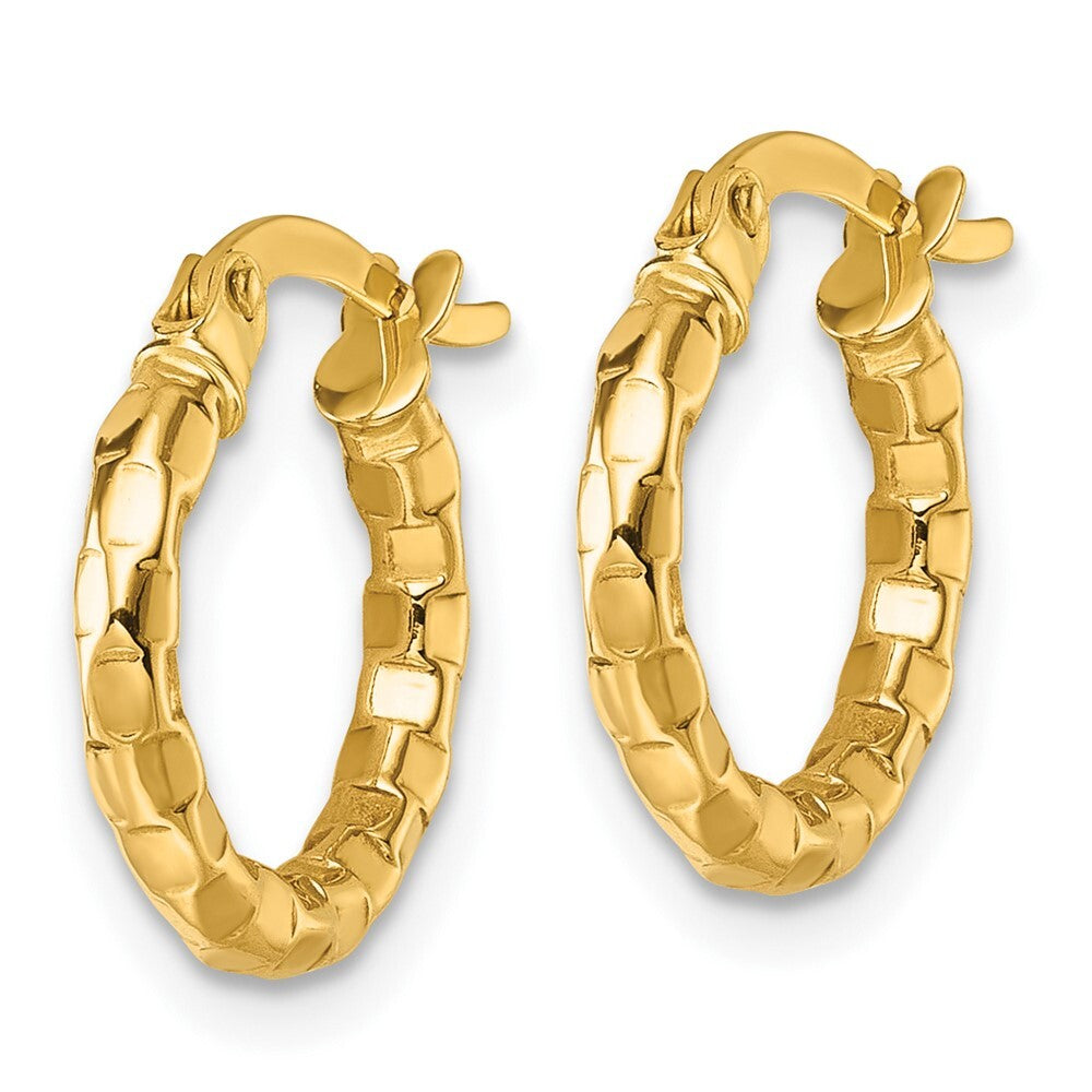 14k Yellow Gold Polished 2.3 x 14mm Textured Tube Hoop Earrings Gift for Women