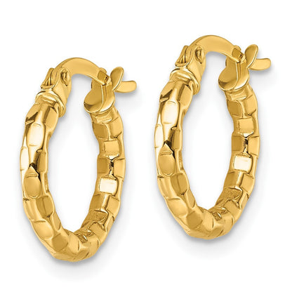 14k Yellow Gold Polished 2.3 x 14mm Textured Tube Hoop Earrings Gift for Women
