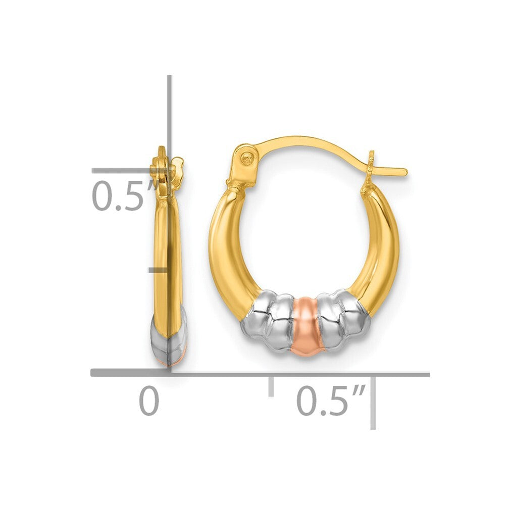 14k Yellow Gold Rhodium and Rose Gold-plating Polished Hoop Earrings