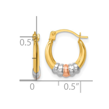 14k Yellow Gold Rhodium and Rose Gold-plating Polished Hoop Earrings