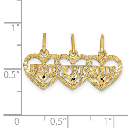 14k Yellow Gold Triple Heart Diamond-cut BEST FRIENDS Break-apart Pendant
