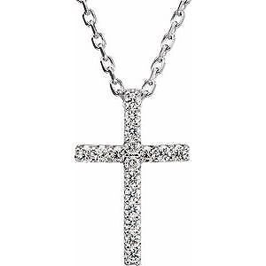 14k White Gold .06 CTW Lab-Grown Diamond Petite Cross 16" Necklace