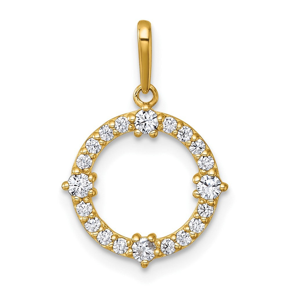 14k Yellow Gold Polished CZ Open Circle Pendant
