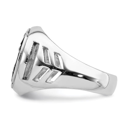 Sterling Silver Rhodium-plated & Antiqued Plated Anchor Ring Size 10