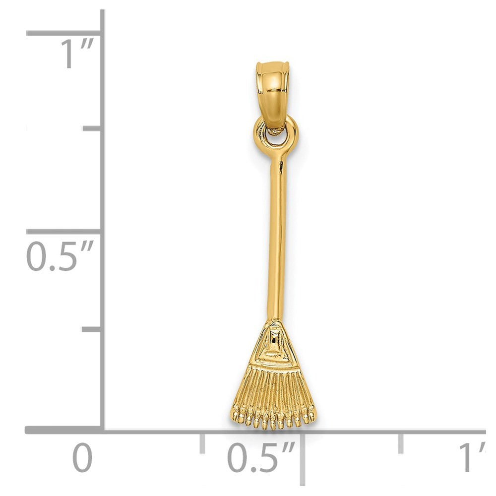 14k Yellow Gold 3-D Leaf Rake Garden Tool Charm