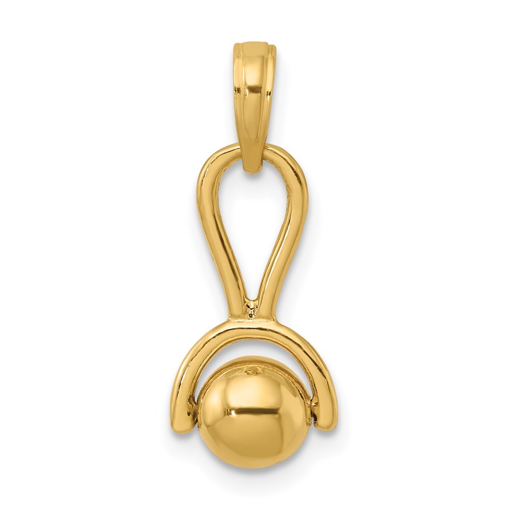 14k Yellow Gold 3-D Baby Rattle with Moveable Ball Charm Pendant for Women