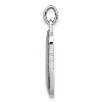 Sterling Silver Teal Enamel Square St. Christopher Medal Pendant