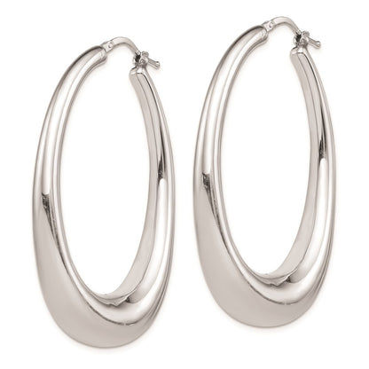 Sterling Silver Rhodium-plated Polished Hollow Oval Hoop Earrings