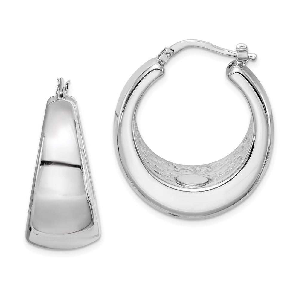 Sterling Silver RH-plated Polished Tapered Hollow Round Hoop Earrings