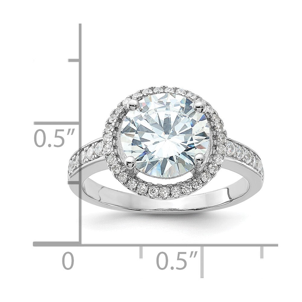 Sterling Silver Rhodium-plated 8mm Center Halo Cubic Zirconia Ring Size 8