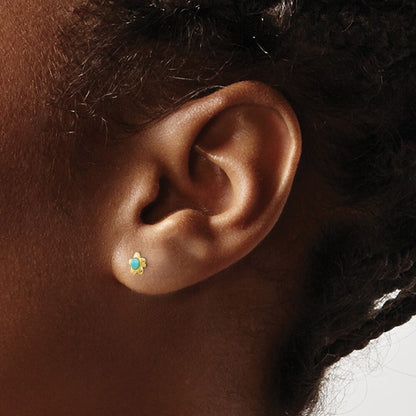 14k Yellow Gold Polished Turquoise Star Stud Earrings