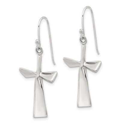 Sterling Silver Polished Cross Dangle Earrings
